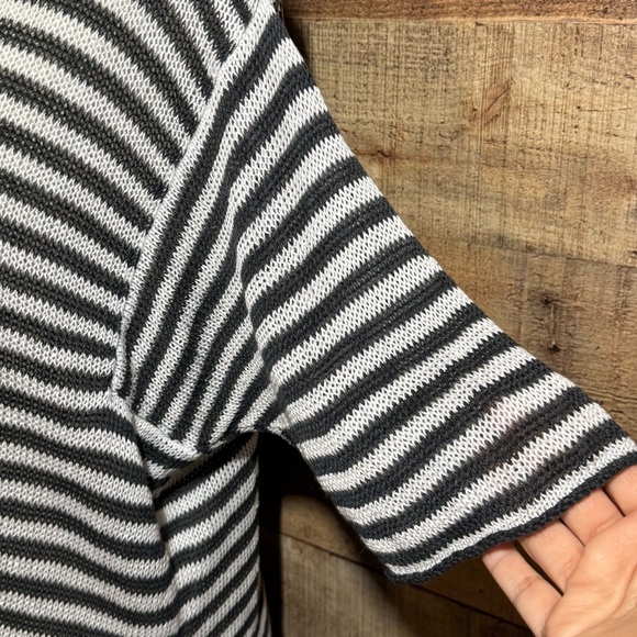 Eileen Fisher Graphite Organic Linen Knit Stripe Round Neck Tunic size Large - Picture 6 of 10